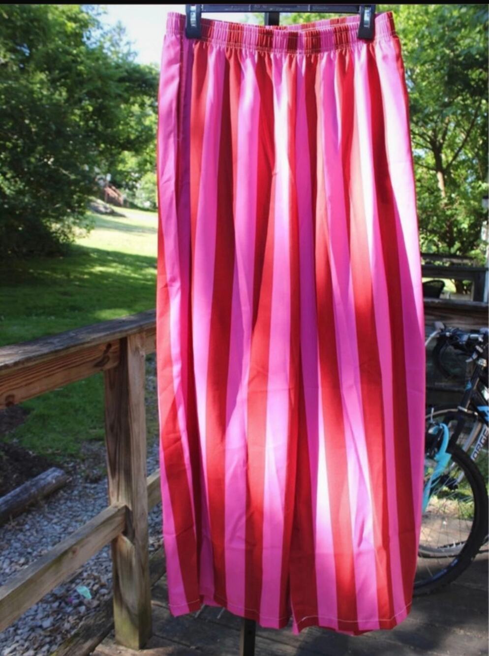 Wide Leg Striped Palazzo Pants - Pink & Red
